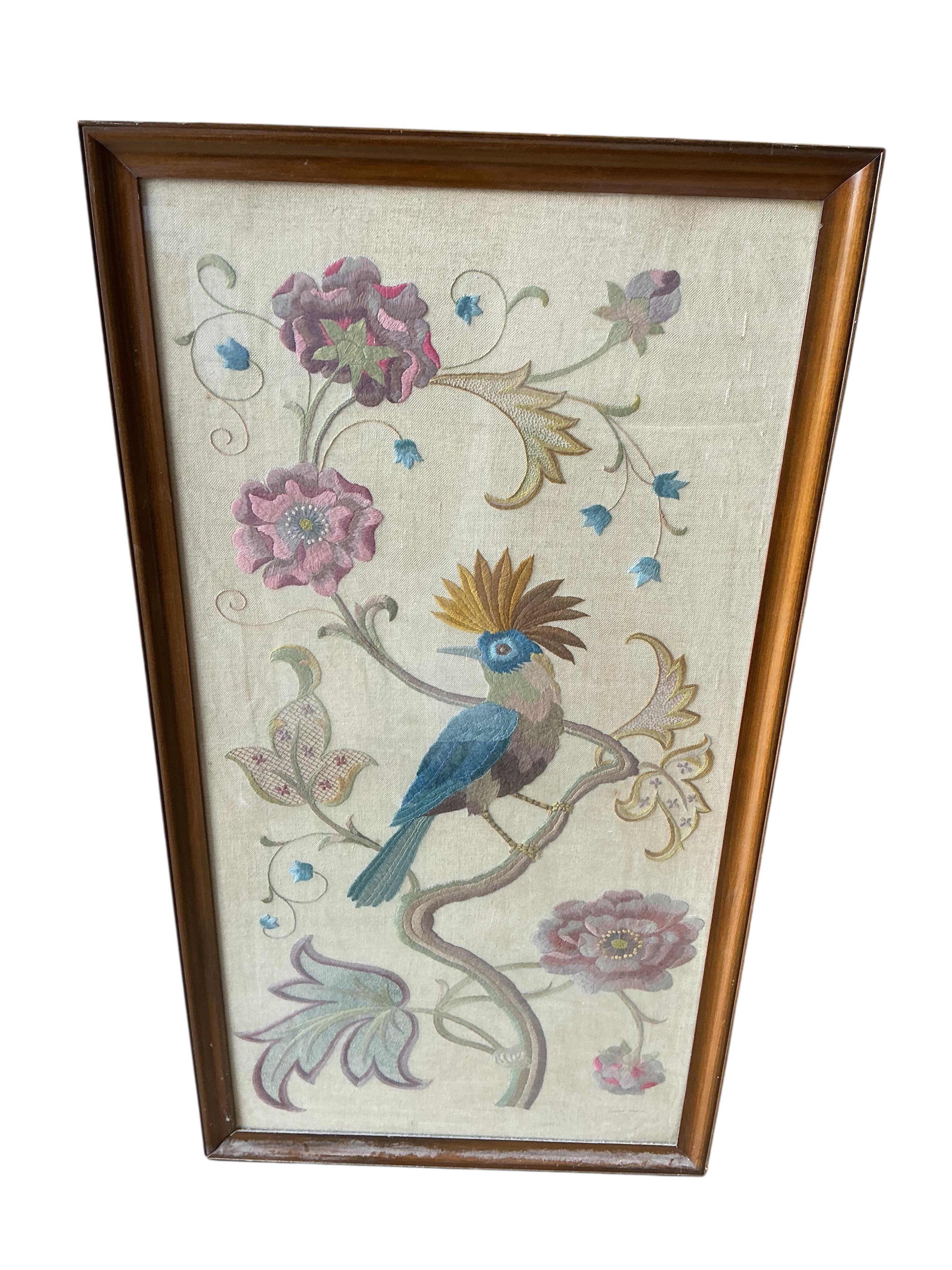 Two early 20th century tapestry panels, larger width 120cm, height 64cm